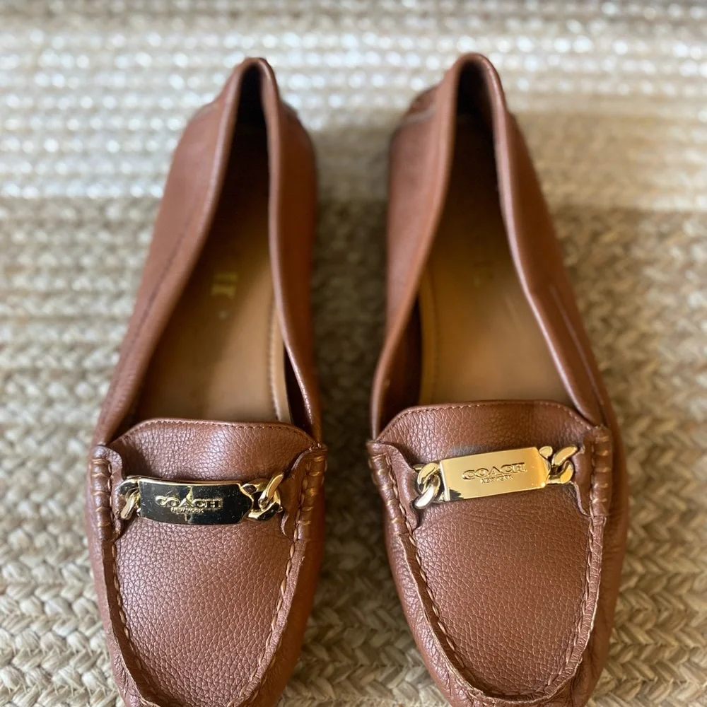 Coach Brown Leather Moccasin Loafers with Gold Tone Hardware